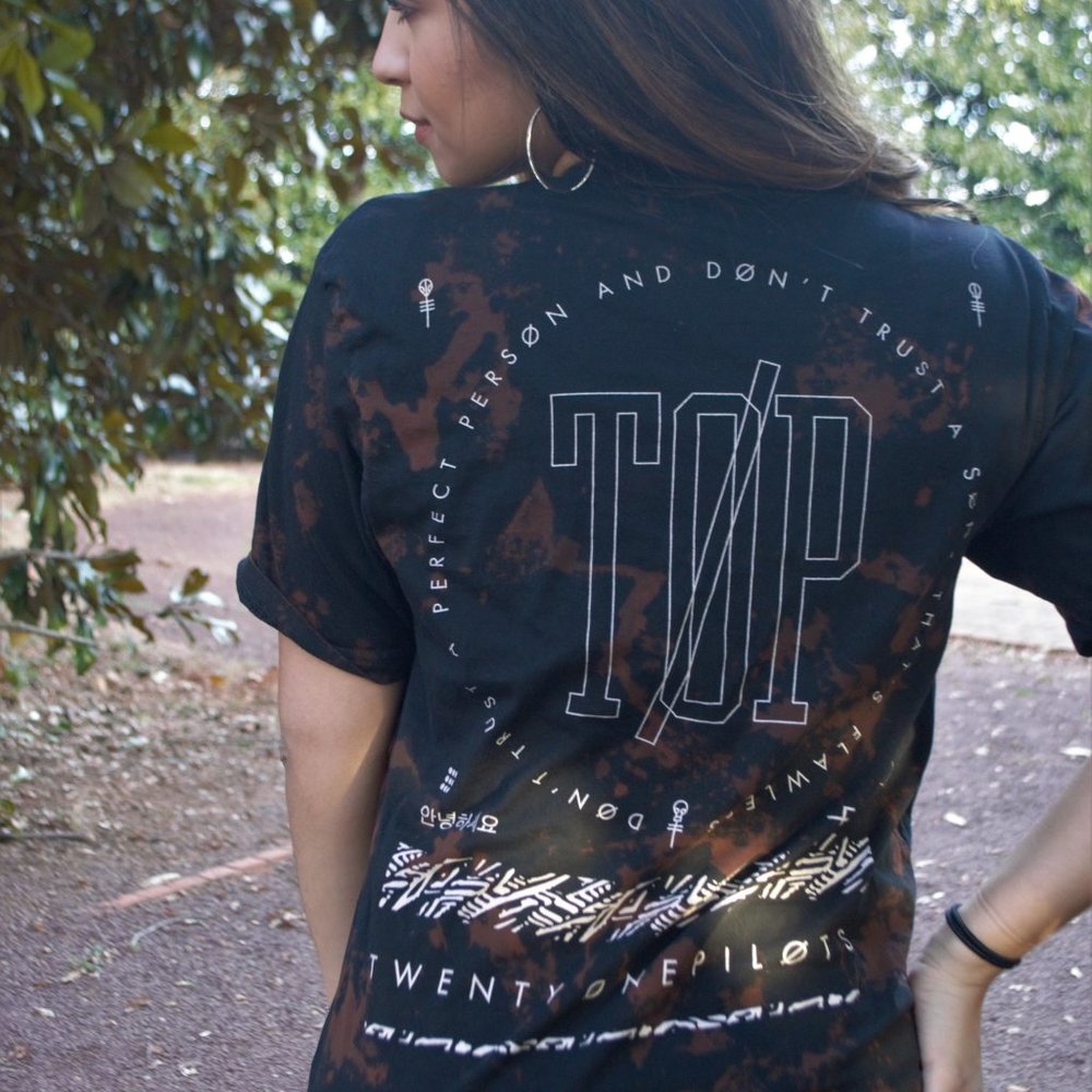 Twenty-One Pilots Band Black & Rust Bleach Dye T-Shirt